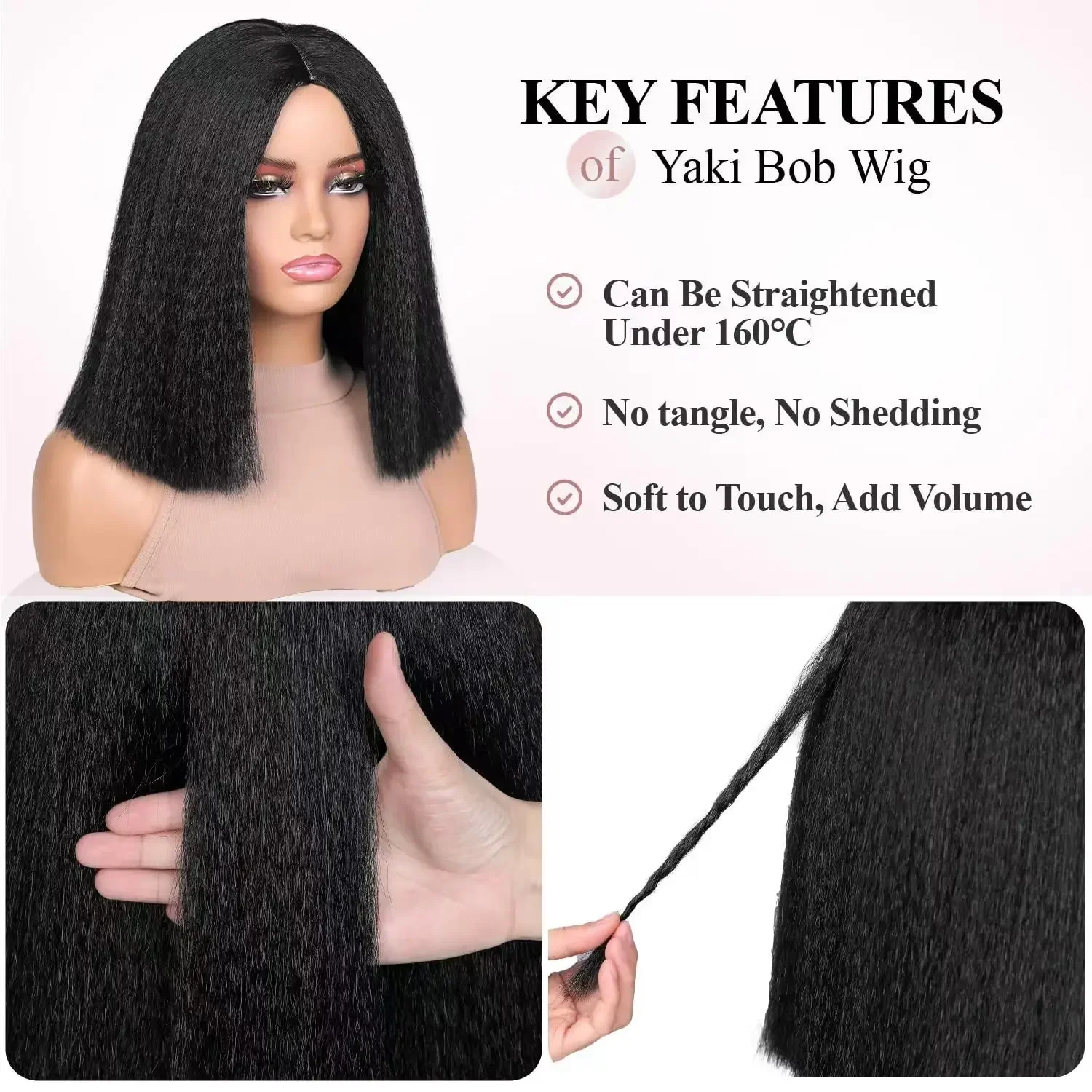 Synthetic wig naturally fluffy Yaki In the middle Short straight wigs for women