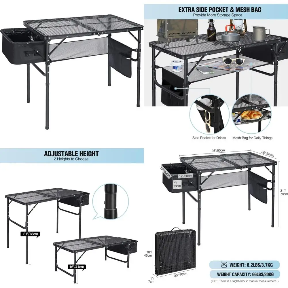

Portable Lightweight Folding Camping Kitchen Table with Sink, Metal Grill Table Cooking Station, Outdoor Mesh Bag Included