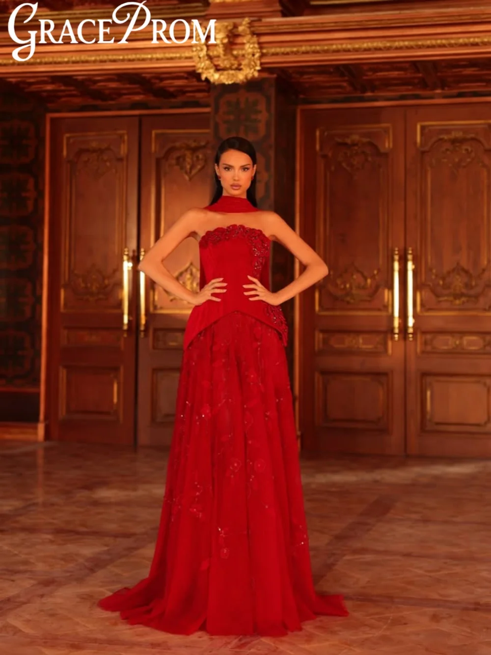 

With Corset 3D Floral Beaded Evening Dress A-line Strapless Long Wedding Party Gown New Customized Glamorous Banquet Dresses