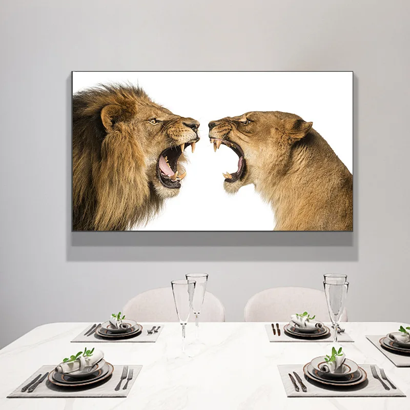 Hot selling animal tiger lion to roar canvas painting high definition inkjet decorative painting