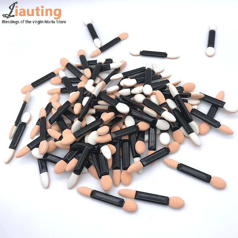 100/200 قطعة من إسفنجة ظلال العيون المزدوجة الجانبين للاستعمال مرة واحدة مع حاوية لفرش ظلال العيون وأداة توزيع المكياج #3