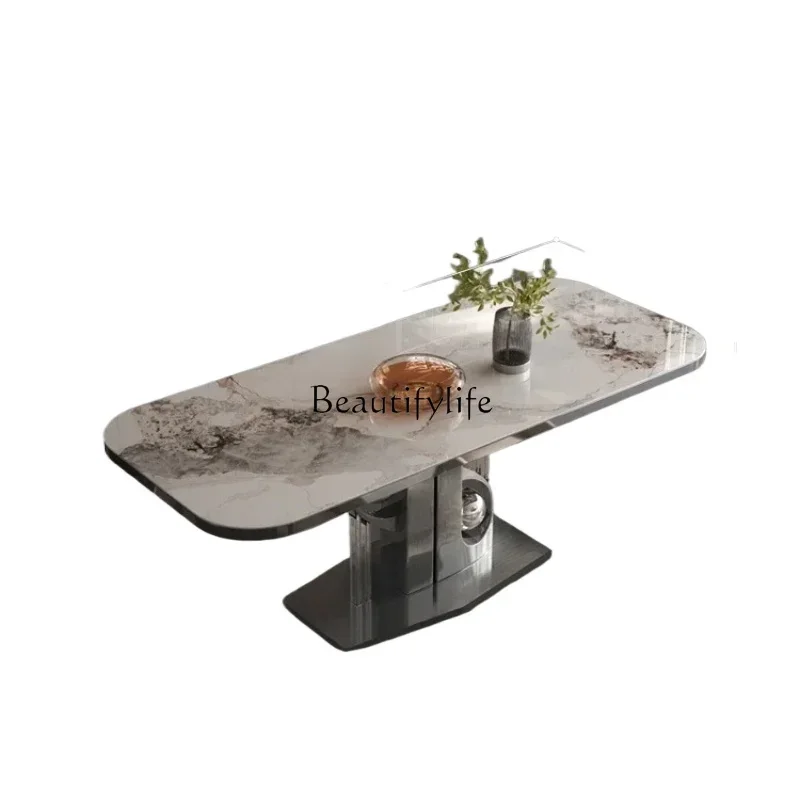 

55Light luxury rock slab, luxury stone Italian high-end microcrystalline stone small apartment modern simple dining table