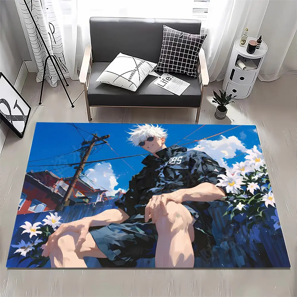 Anime Jujutsu Kaisen Satoru Gojo Fushiguro Megumi Cosplay Cartoon Crystal Velvet Bedside Blanket Footcloth Carpet Rug Xmas Gift