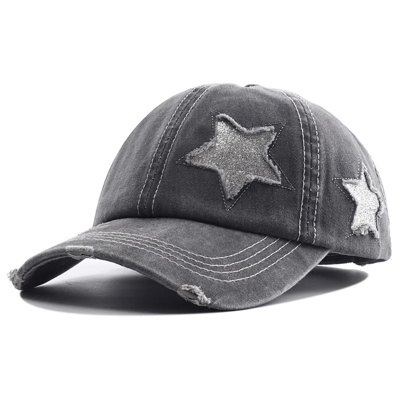 2023 New Star Hollow Out Tail Baseball Cap for Ponytail Snapback Hat  Women Hip Hop Adjustable Distressed Hats Casquettes Femmes