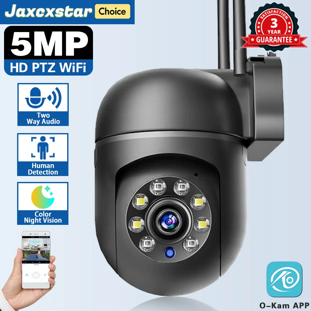 

5MP WIFI Surveillance Black IP Camera Auto Tracking Color Night Vision Mini Outdoor Waterpter PTZ IP Security Camera O-Kam APP