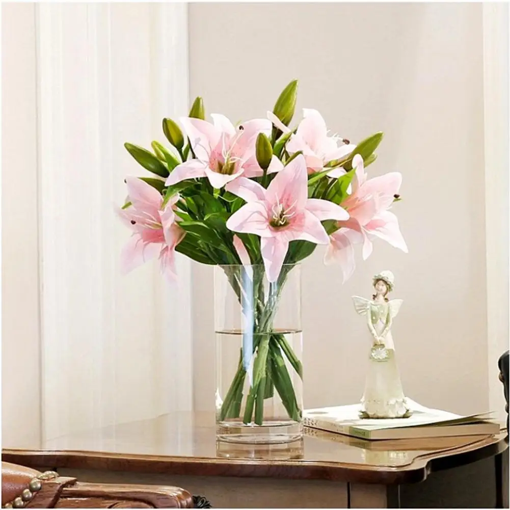 

Plastic Lily Bouquet Elegant White Tiger Lily Artificial Flowers for Easter Spring Wedding Table Centerpiece Home for Holiday