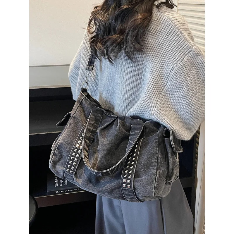 

Denim vintage travel bag, short-trip handbag, large-capacity storage bag, luggage bag, daily portable crossbody mommy bag