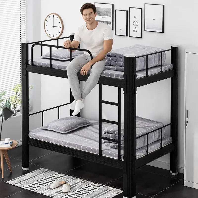Modern White Metal Single Bunk Bed Foldable Space Saving High Foot Design for Bedroom Warehouse Home Furniture