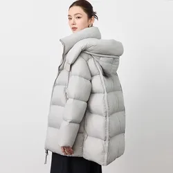 90%White goose down Jacket 2025 Winter New Women's Hooded Loose Puff Down Coat Female Thick Warm Parka Loose Casual Overcoat