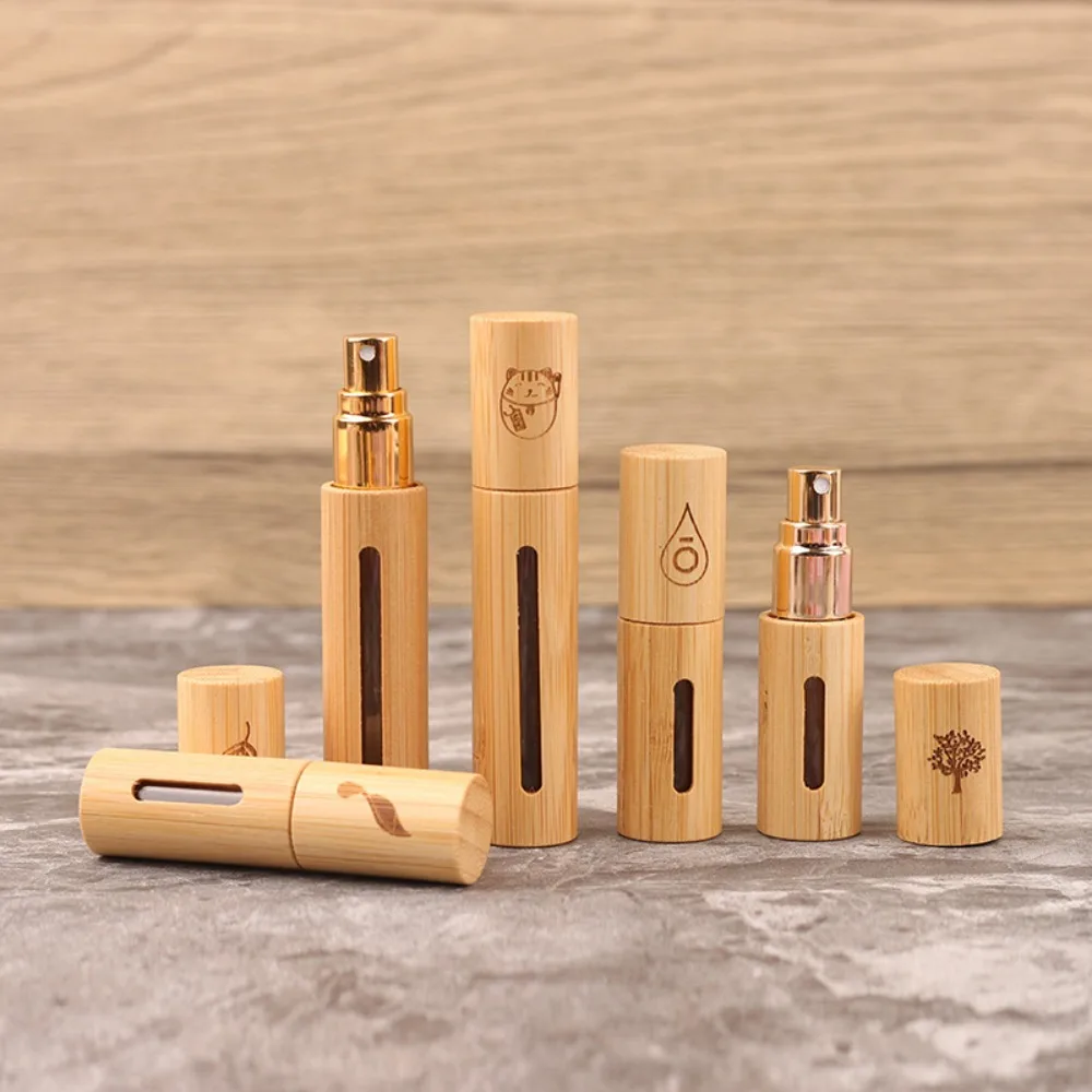 5ml/10ml Bamboo Spray Bottle Perfume Essential Oil Sub-Bottling Wood Mini Portable Refillable Cosmetic Container Travel Accessor