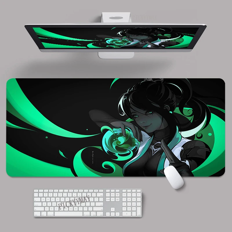 Imagem -02 - Valorant 90x40cm Xxl Borda de Bloqueio Mousepads Grande Escritório Mousepad Teclado Esteiras Tapete do Rato Besta Almofada de Mesa para Presente Mouse Almofadas