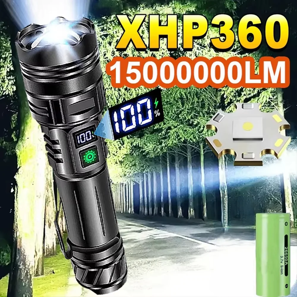 Most Powerful LED Flashlight Rechargeable Zoomable Camping Torch High Power Long Range Tactical Lantern Outdoor Emergency Lamp