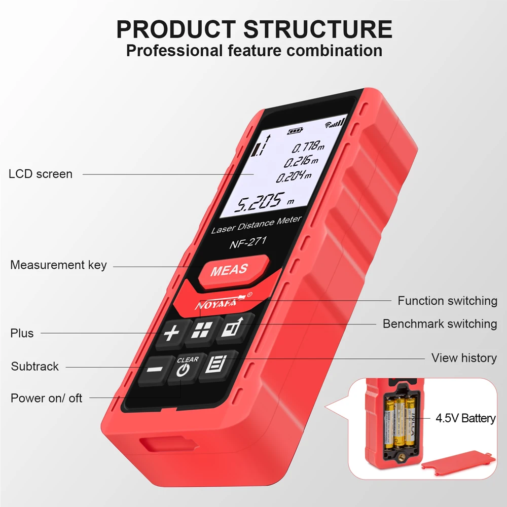 Noyafa Laser Rangefinder 40/50/80M Laser Distance Meter Digital Measuring Device Tools Accurate Distance Meter