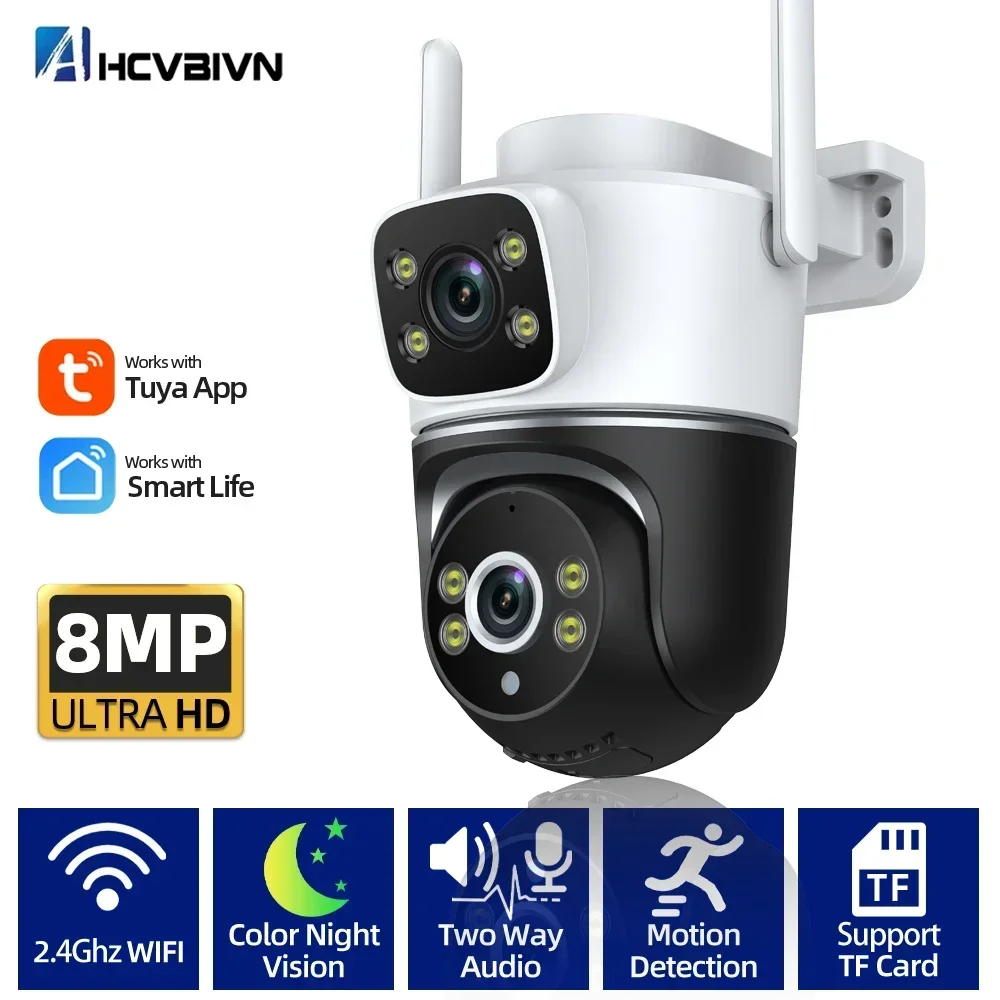 

Tuya 8MP 4K Dual Lens WiF PTZ IP-камера Двойной экран Открытый цвет Ночное видение AI Автоматическое отслеживание Беспроводная камера видеонаблюдения