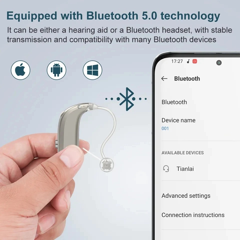 Rechargeable Bluetooth Hearing Aids For Hearing Loss Noise Reduce Sound Amplifier Connect App Control Earphone For Deafness