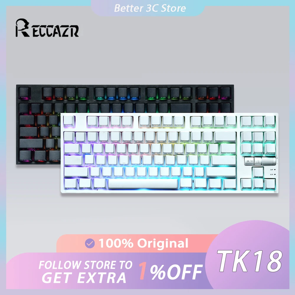 

RECCAZR TK18 Mechanical Keyboard Tri Mode RGB Wireless Gaming Keyboard Hot Swap PBT Keycaps Customize Pc Gamer Accessory Office