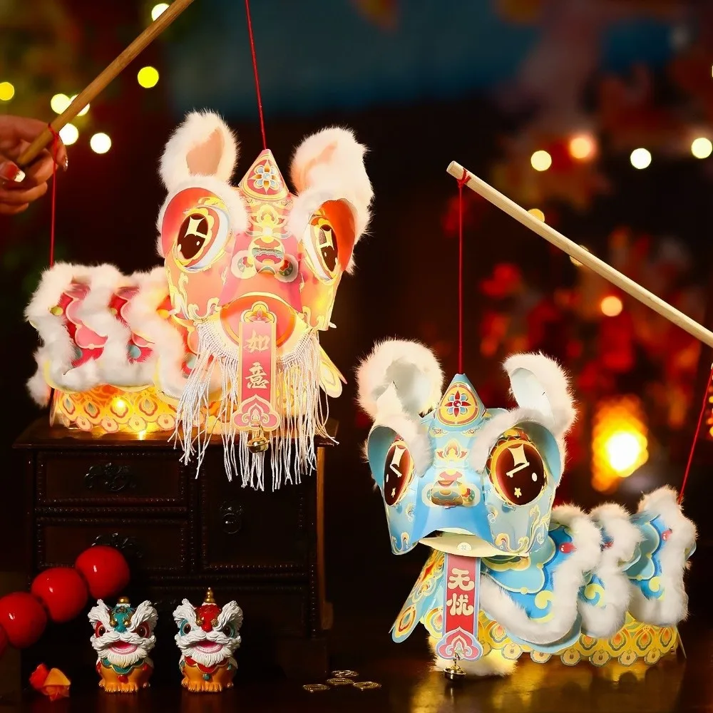 Picture 5: Lion Dance Mid-Autumn Festival Lantern Ancient Style DIY Material Package Chinese Style Lantern PVC Blessing Luminous Lantern