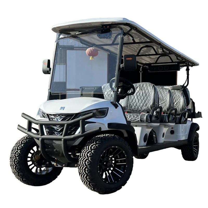 Electric off-road golf cart 6 seats 6+2 seats 7 kW motor 72V lithium battery white electric golf cart