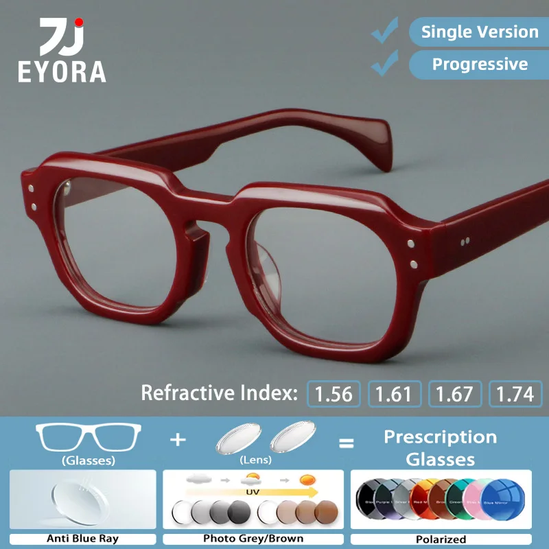 

EYORA Cross-border Vintage Square Acetate Reading Glasses Myopia and Hyperopia Anti Blue Light Progressive Photochromic Glasses