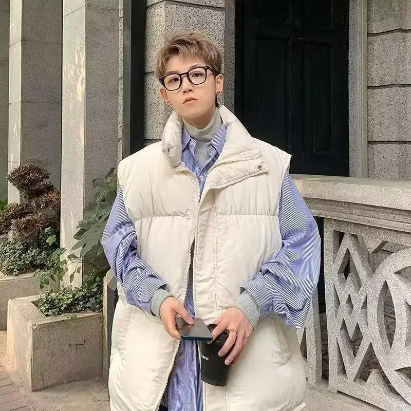 

Модный однотонный хлопковый жилет большего размера, мужской зимний американский свободный хлопковый жилет, теплое повседневное пальто с воротником