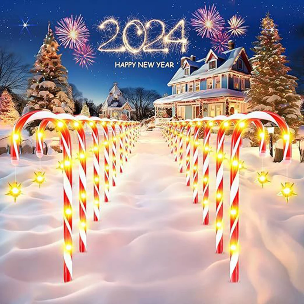 2Pack Zonne-Kerst Candy Cane Lights Buiten Waterdicht Kerstdag Licht Pad Snoep Verlichting Tuin Passage Decoratie