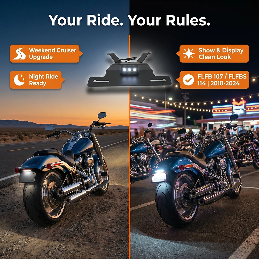 For Harley Fat Boy FLFB 114 107 2018-2024 License Plate Holder LED Light Motorcycle Tail Tidy Fender Eliminator Rear Bracket - view 3
