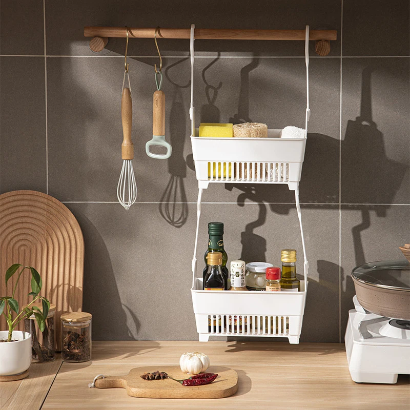 Bathroom Hanging Drain Basket Stackable Household Double Hook Kitchen Fruit And Vegetable Storage Basket