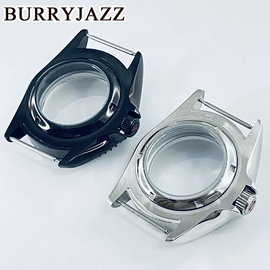 BURRYJAZZ 42 مللي متر صالح NH34 NH35 NH36 NH38 NH39 NH70NH72 حركة الفضة الأسود الرجال الميكانيكية مقاوم للماء الياقوت ساعة زجاجية