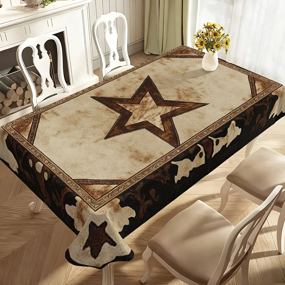 High-end versatile spring retro western style five-pointed star and cowhide texture tablecloth