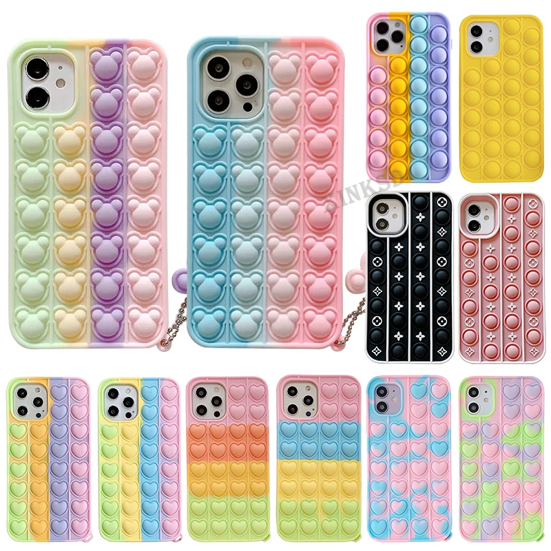 Custodia in Silicone 3D Push Bubble per iphone 12 11 13 Pro XS MAX X XR SE 2020 6 6s 7 8 Plus allevia lo Stress Cover morbida antiurto