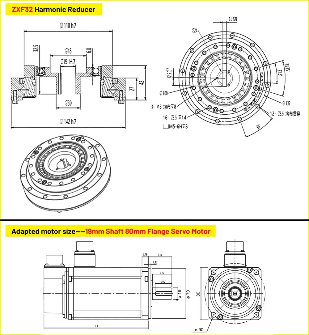 Precision Harmonic Drive Gearbox for Nema 17/23 Stepper 40-130mm Servo Motors High Torque Compact Laser Cutting Head Positioning
