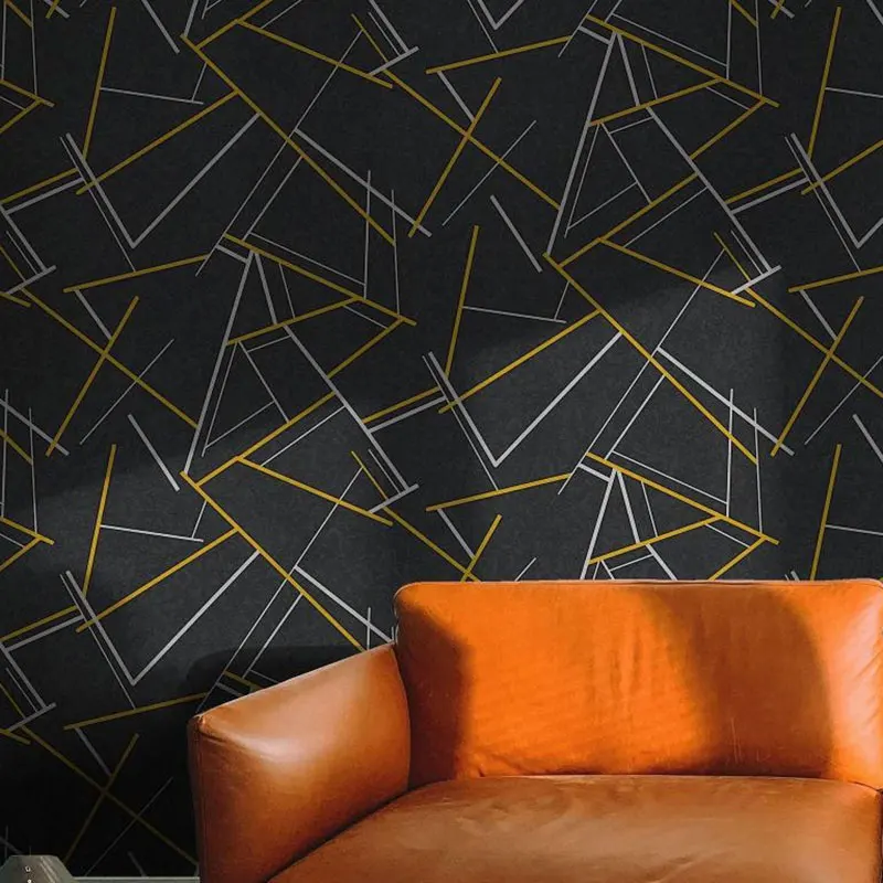 Papéis de parede de PVC com linha abstrata geométrica 3D, papel de parede dourado moderno para paredes de fundo de sala de estar e quarto