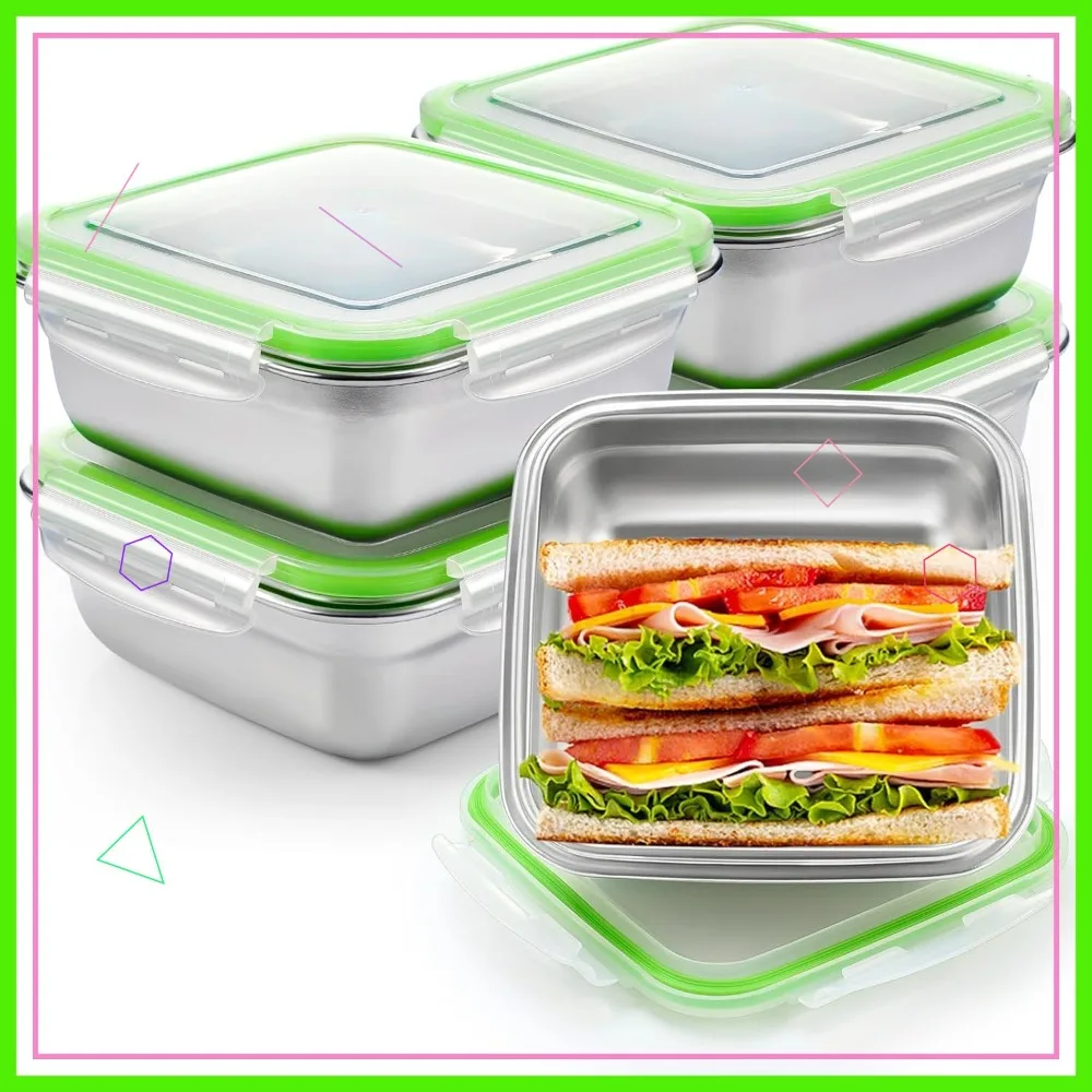 

Набор из 8 контейнеров для сэндвичей из нержавеющей стали с крышками, герметичные, для обедов и перекусов (зеленые)