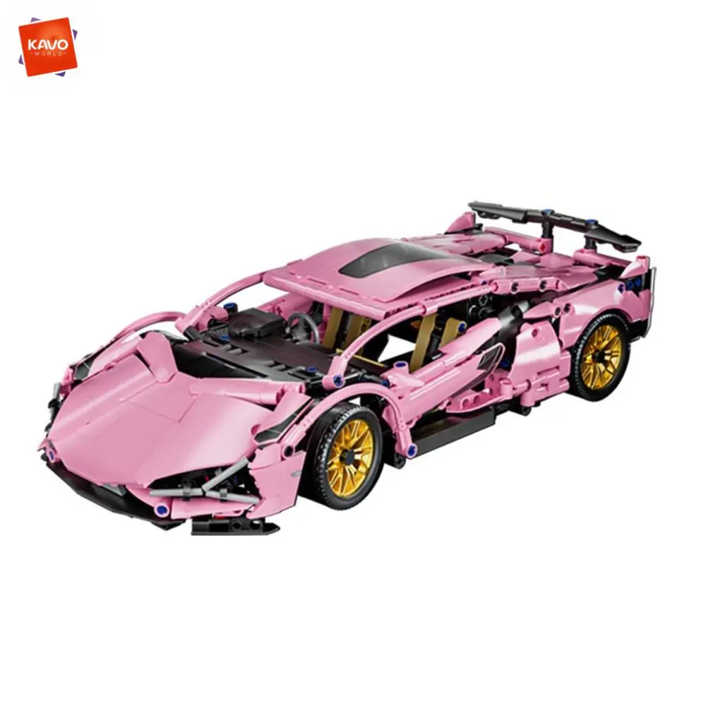 

Конструктор KAVOWORLD 1:14, розовый суперкар, 1314 деталей, механическая модель спортивного автомобиля с золотыми колесами, для детей, декор для стола