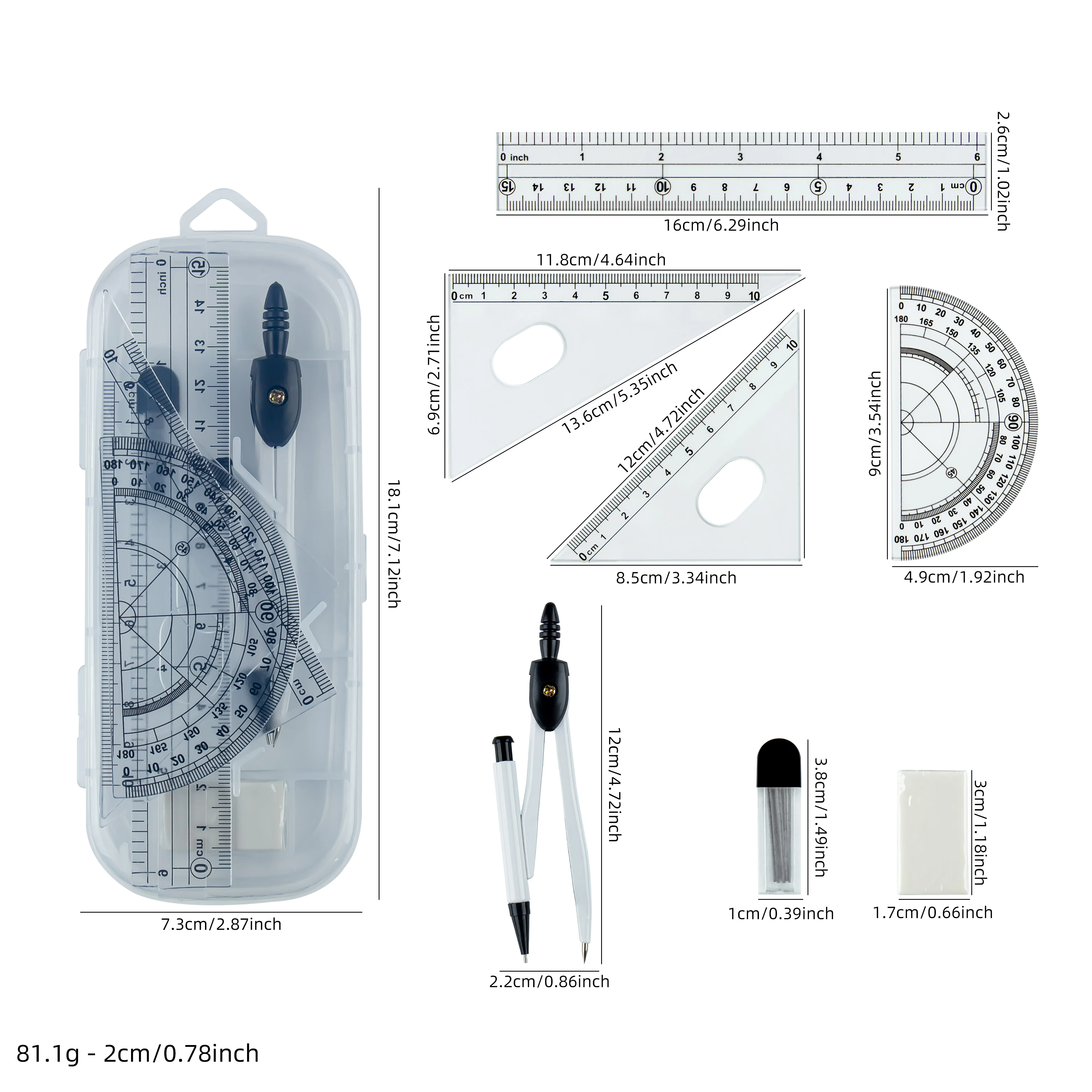 Professional Precision Drafting Kit – 7-Piece Matte Ruler & Compass Set
