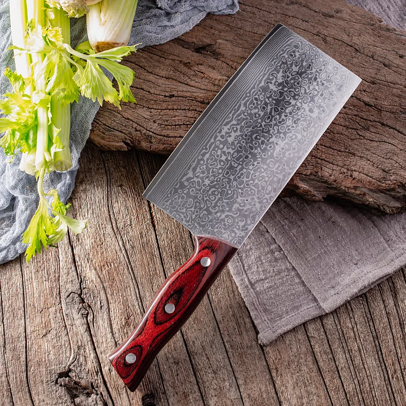 6.9 Inch Slicing Knife 67-layers Damascus Steel 10Cr15CoMoV Blade Wood Handle Sharp Chef Cleaver Kitchen Knives Cooking Tools