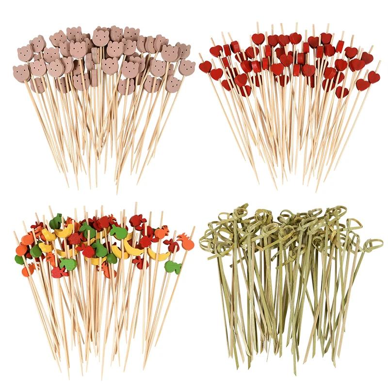 100pcs Fruit Sticks Cute Bear Toothpicks Bamboo Tie Picks Fruit Salad Snack Cupcake Fork Cocktail Decoration Cake Buffet Sticks - Image 6