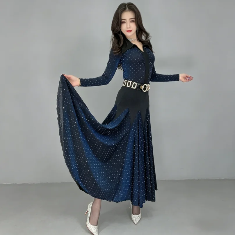 

720 Degree Ladies Modern Swing Skirt Waltz Ballroom Dance Practice Long dress women Ballroom Dance Half Skirt Sequin Long dress