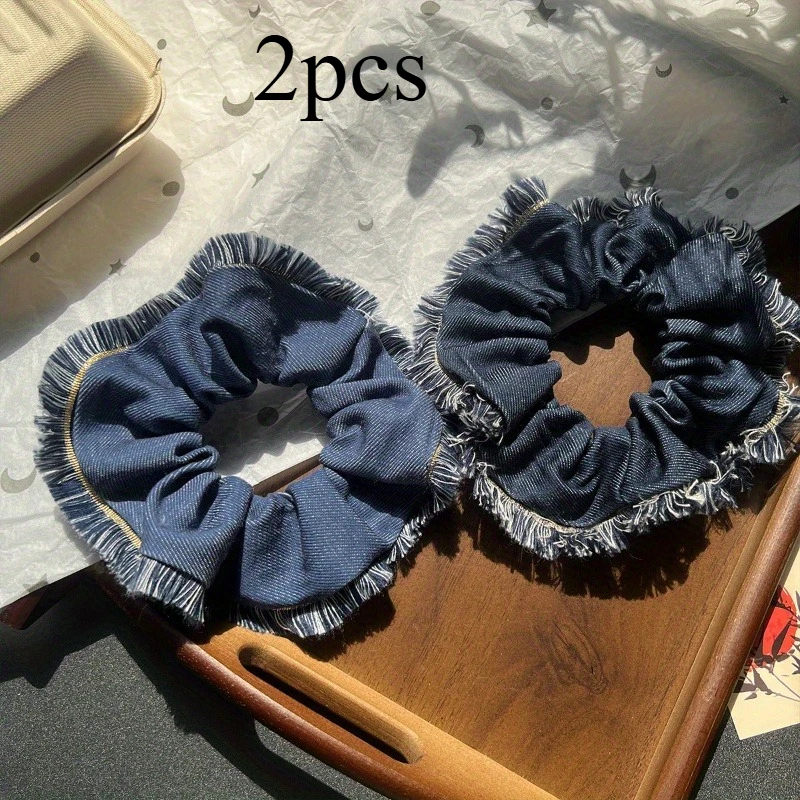 2pcs Retro Headbands - Elegant Women's Headbands with Ruffled Edges and Tassel Decorations, Deep Blue and Black Hair Accessories, Anti Slip Back Buckle Design