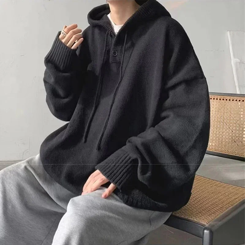 

2025 New Vintage Loose Hoodie Sweater For Men Spring Y2K Streetwear Pullovers Knitwear Casual Korean Fashion Knitted Sweaters