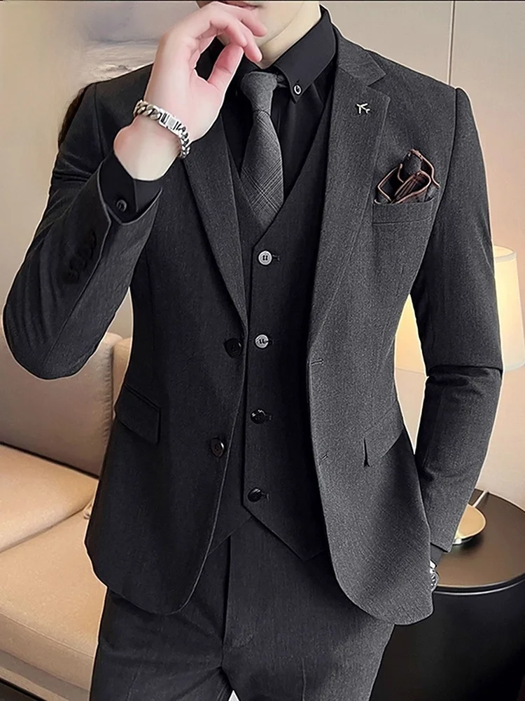 

Men's Casual Tailored Suit Set Spring Autumn New Sle Lightweight Polyester Blend Classic Plain Collar Double Button
