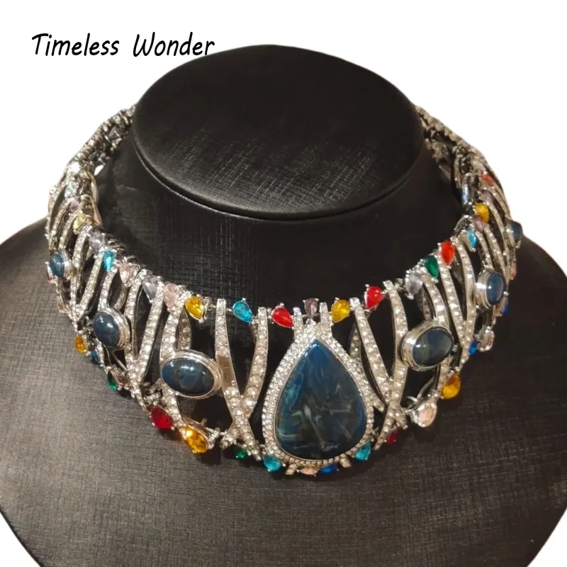 

Timeless Wonder Fancy Zircon Geo Beaded Statement Necklace Women Designer Jewelry Rare Top Runway Gift Classy Trendy 2617