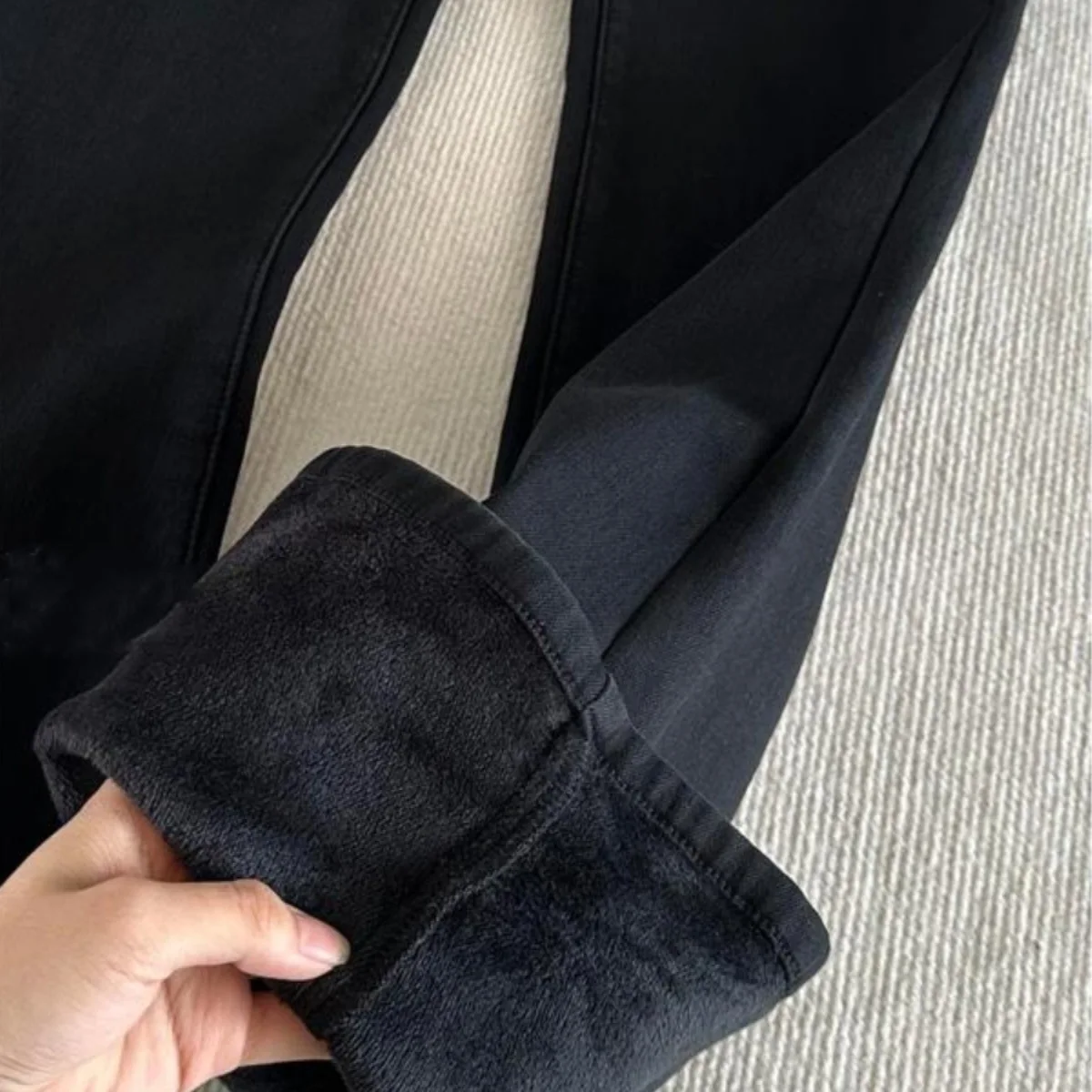 High Waist Fleece Lined Flared Jeans Women's Slim Fit Elastic Cotton Denim Pants Autumn Winter Fashion plus Size Straight Leg