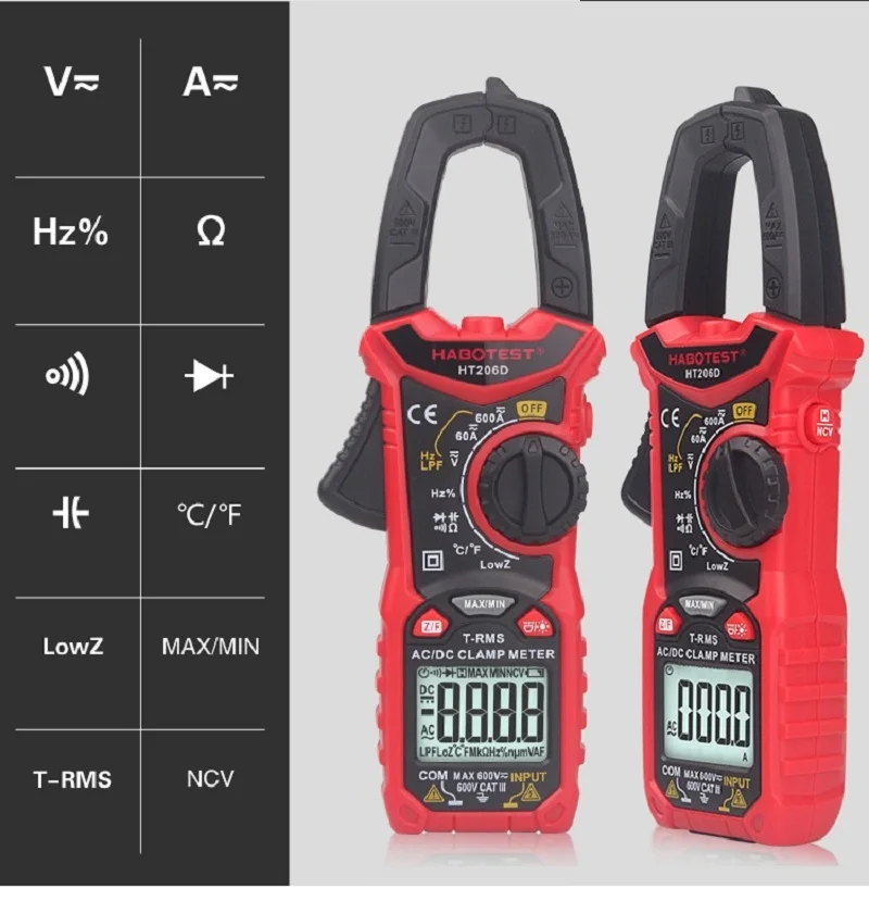 Mayilon HT206D 600A Digital Clamp Meter for Measuring AC/DC Voltage Current NCV Temperature Voltmeter Multimeter HT206A HT206B