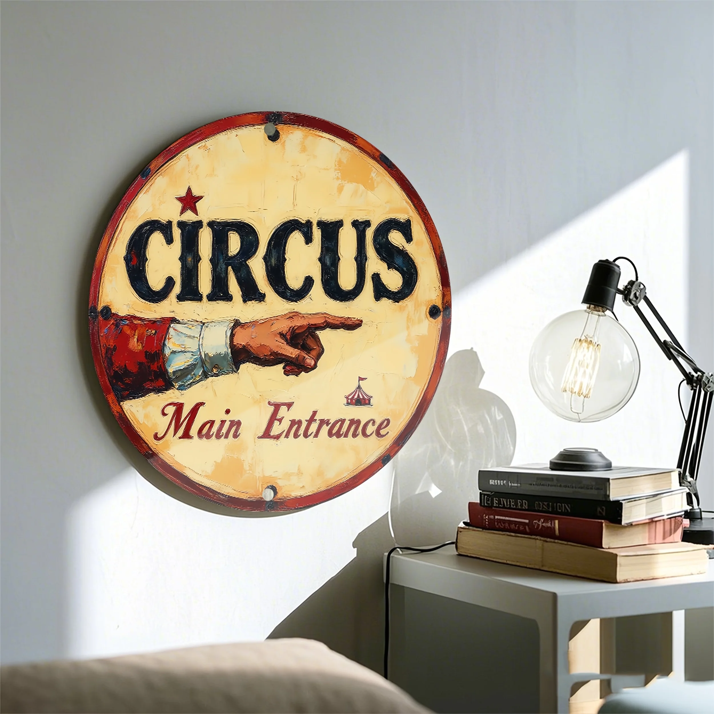 Vintage Circus Metal Sign 8x8 Mardi Gras Clown Tent Wall Decor
