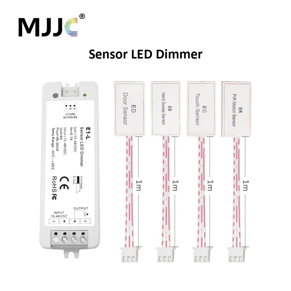 MJJC-czujnik LED do przyciemniania światła, 12V, 24V, 36V, 48V DC, na podczerwień, PIR, dotykowy, drzwi, zamiatanie, czujnik ruchu, Dimer, przełącznik do taśmy LED, E1-L