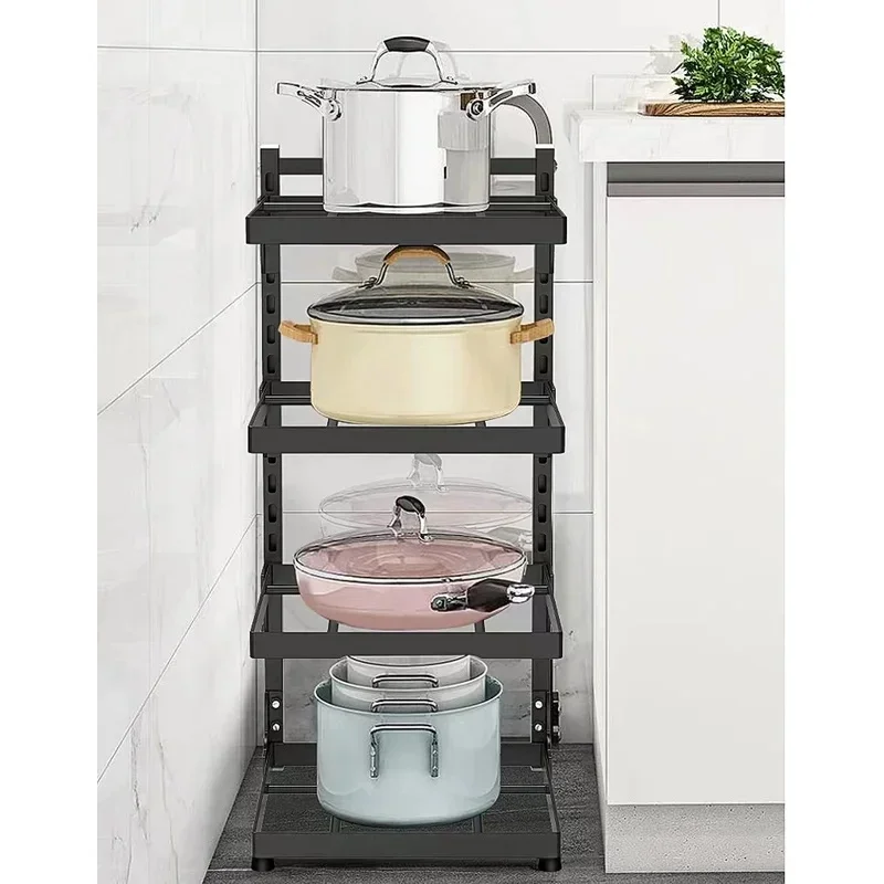 4-Tier Adjustable Metal Kitchen Sink Storage Rack, Space-Saving Cookware Organizer for Stovetop, Cabinet & Counter Storage