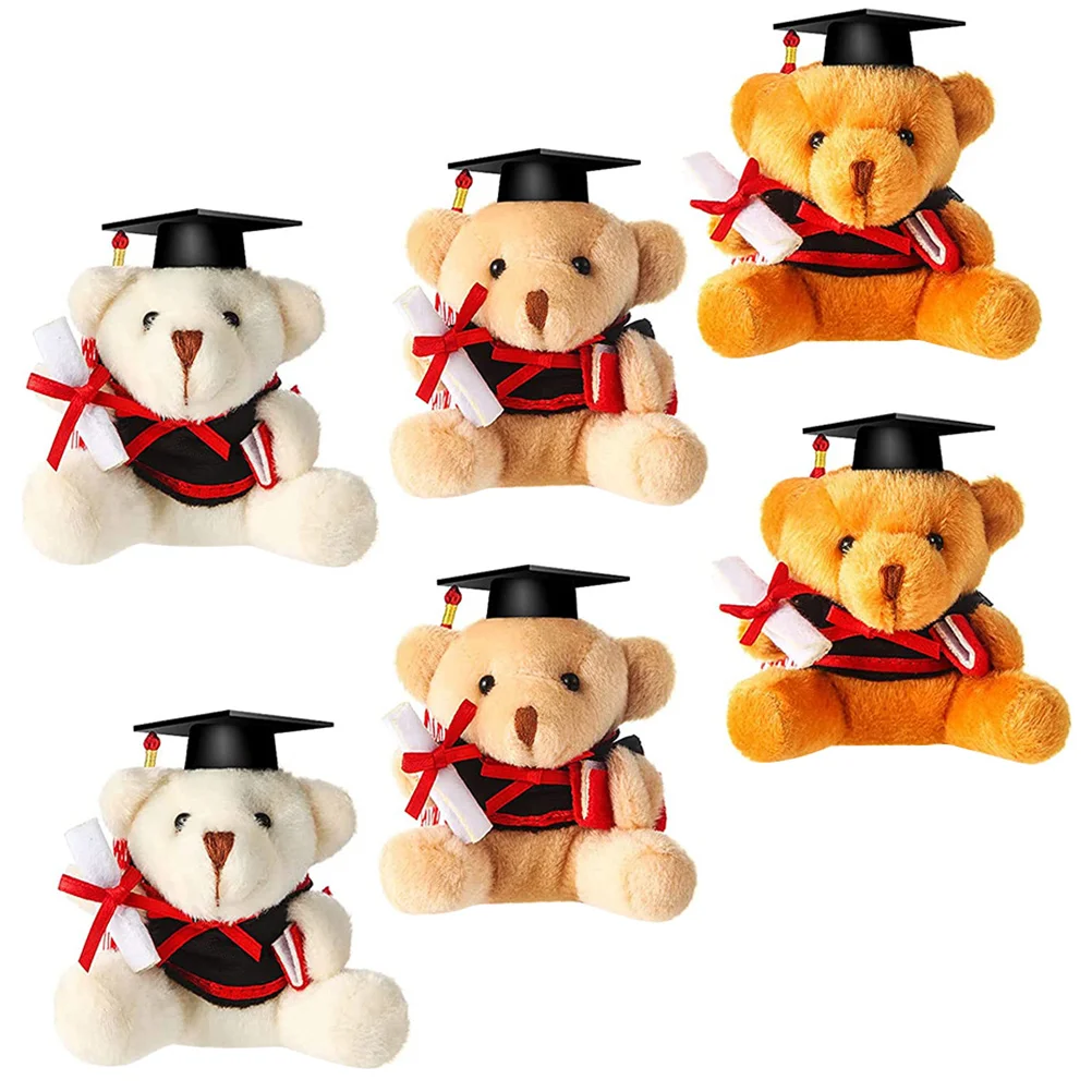 

6 Pcs Plush Graduation Bear Cute Gift Stuffed Animals Pendant Doctor Keychain Small Hanging Decor