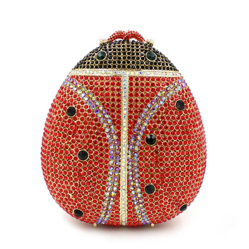 New Beetle Rhinestone Evening Clutch Bag 3D Animal Full Crystal Handbag Party Banquet Purse
