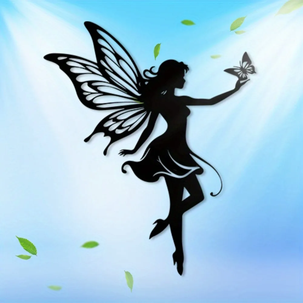 CIFBUY Metal Wall Art Whimsical Fairy Garden 2D Flat Iron Design Decor for Office Space Garden Lovers Home Decoration